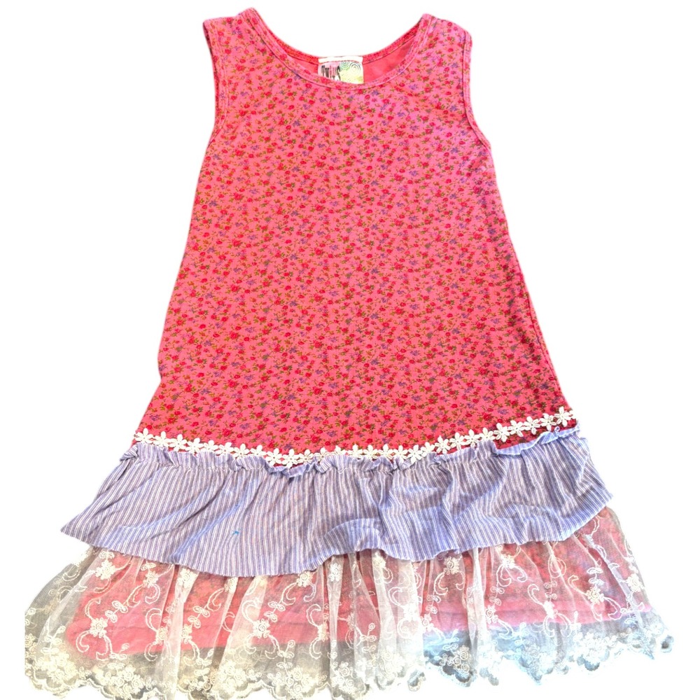 Twirls & Twigs Girls Pink Floral Lace Tiered Ruffle Dress Size 5 EX2002 USA‎